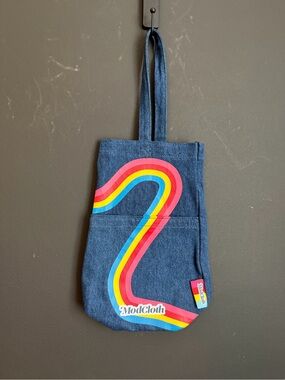 ModCloth Denim Tote with Rainbow Stripe. NWOT.